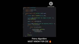 Prim’s Algorithm in Java 🔥 | Quick Code Preview #shorts Subscribe to channel for the full code !