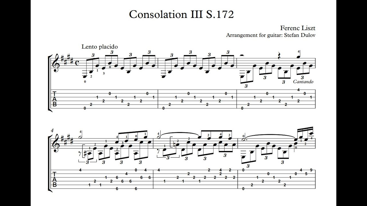 Franz Liszt Consolation III S 172 Arr. for Guitar by Stefan Dulov