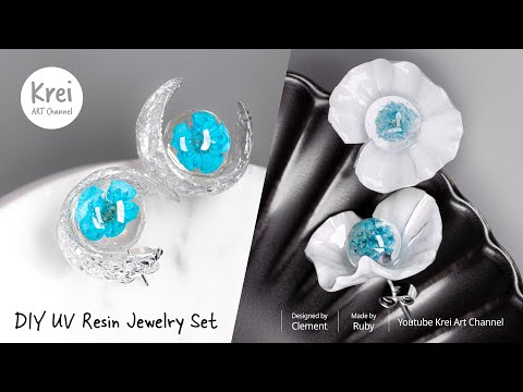 UVレジン】レイクブルーのドライフラワージュエリーコレクション