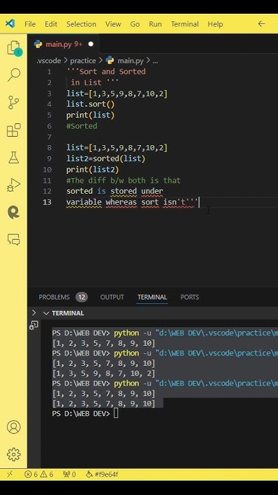 Difference between Sort and Sorted(List methods)in Python. - YouTube