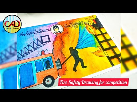 Safety drawing/fire safety poster drawing/Industrial safety drawing/firefighter with fire