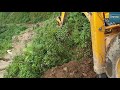 Opening Blocked Hilly Road-Backhoe Loader-Removing Landslide Dirt