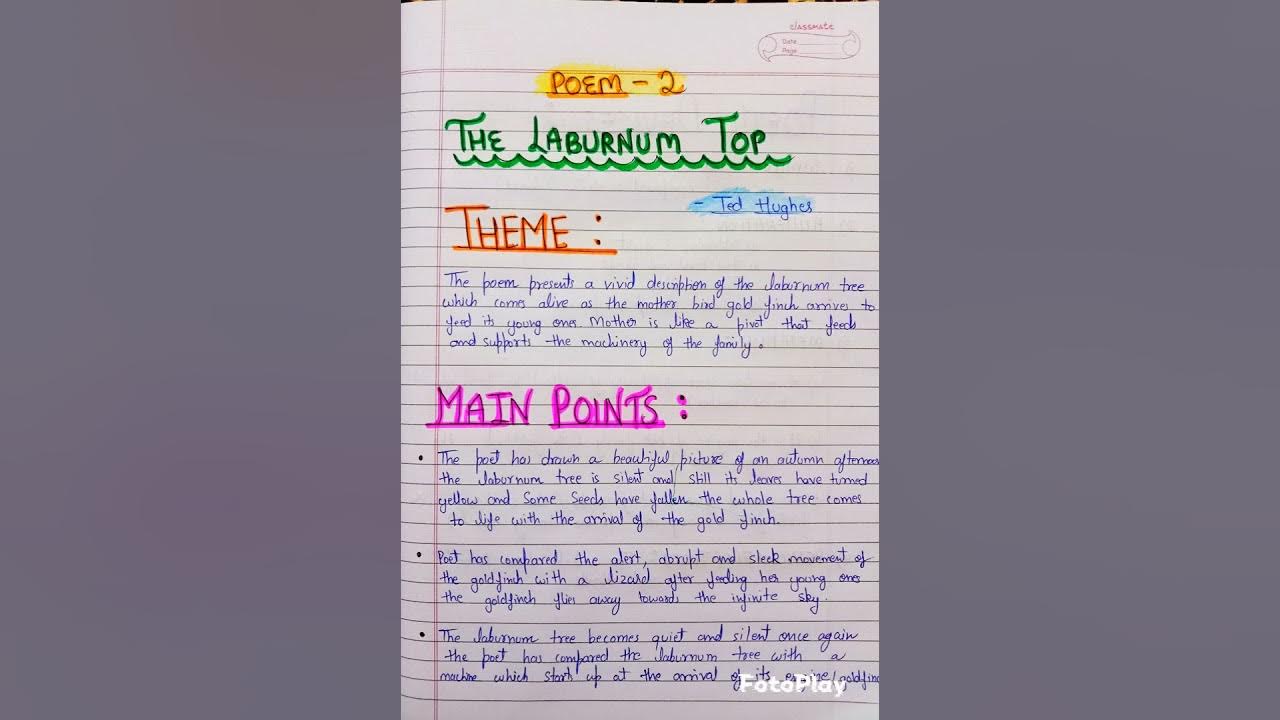Class 11 English POEM The Laburnum Top Theme Main Points Poetic class-11-english-poem-the-laburnum-top-theme-main-points-poetic