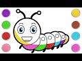 Caterpillar rainbow drawing painting coloring for kids  toddlers  lets draw glitter paint