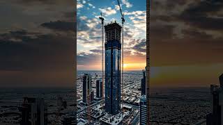 Modern city buildings high skyscraper construction timelapse from empty land to completed tower