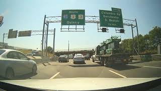 Driving along I-93 South in Boston, Massachusetts