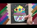 Tô màu bánh ngọt và cây thông bằng giấy màu nhũ - Painting with glitter paper (Chim Xinh channel)