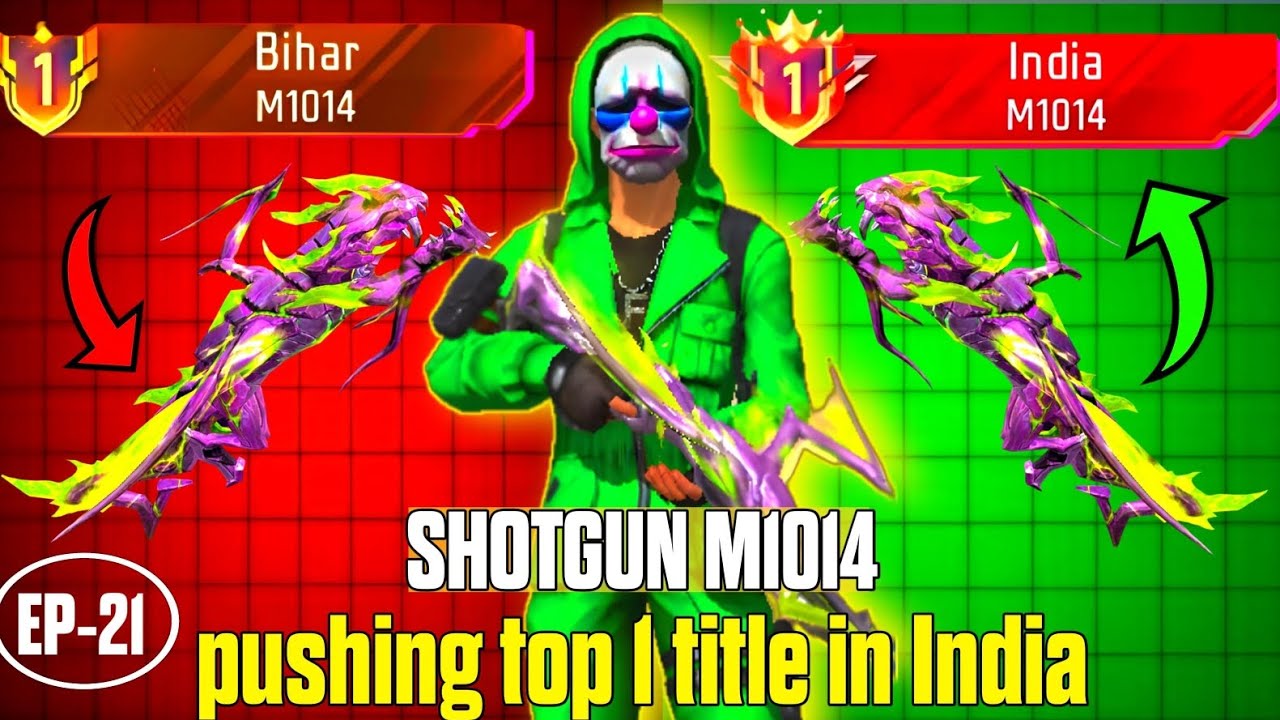 pushing m1014 top 1 title in india || free fire solo grandmaster push ...