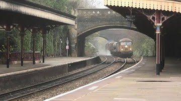 RHTT (Rail Head Treatment Trains) 56105 at rear, passing Great Malvern, UK -  Station 29 Nov 2020