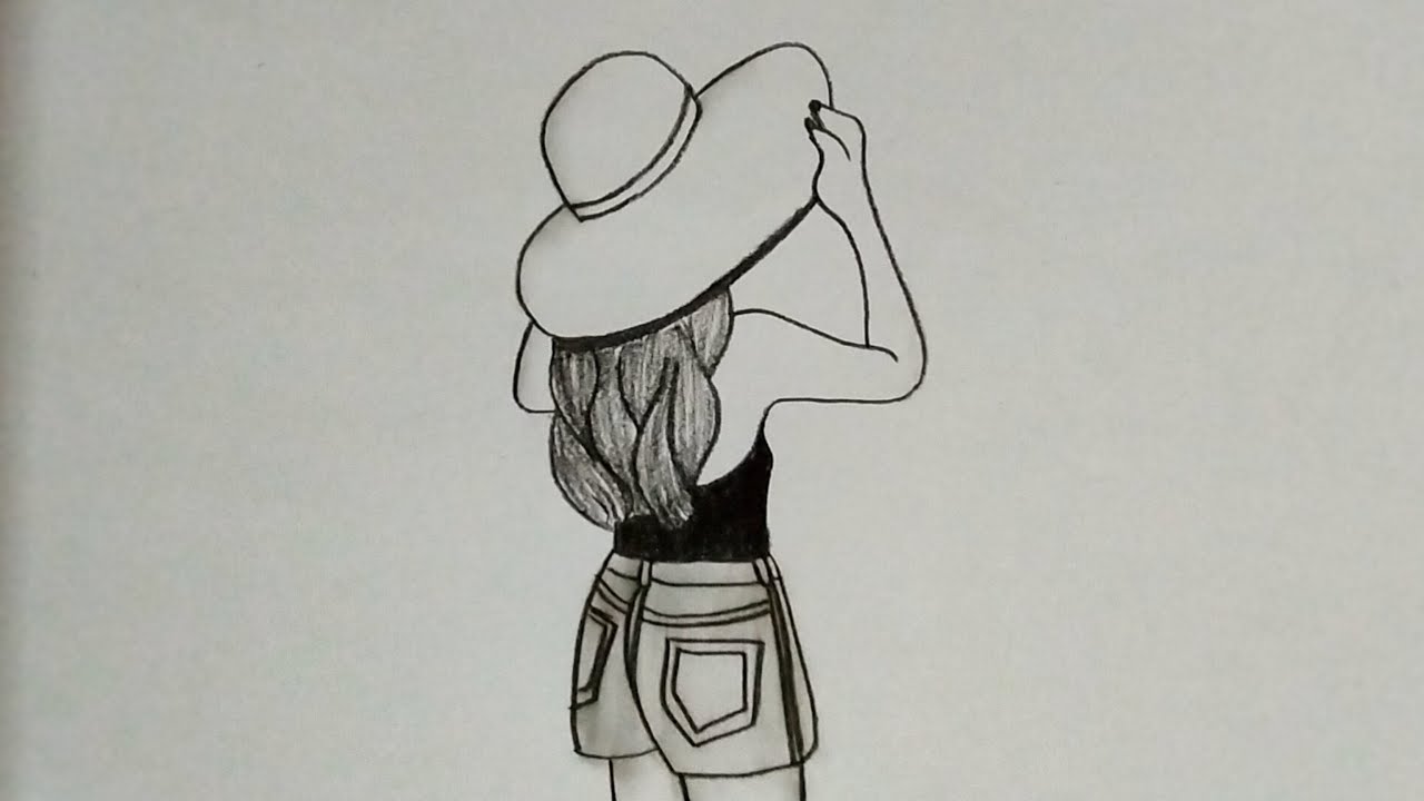 How to draw a Girl wearing big hat Very easy drawing Pencil sketch