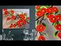 easy acrylic painting on canvas for beginners | RED flowers On Branches | step by step