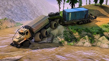 "Struggle in the Rapids: Heavy Hauler on the Edge"