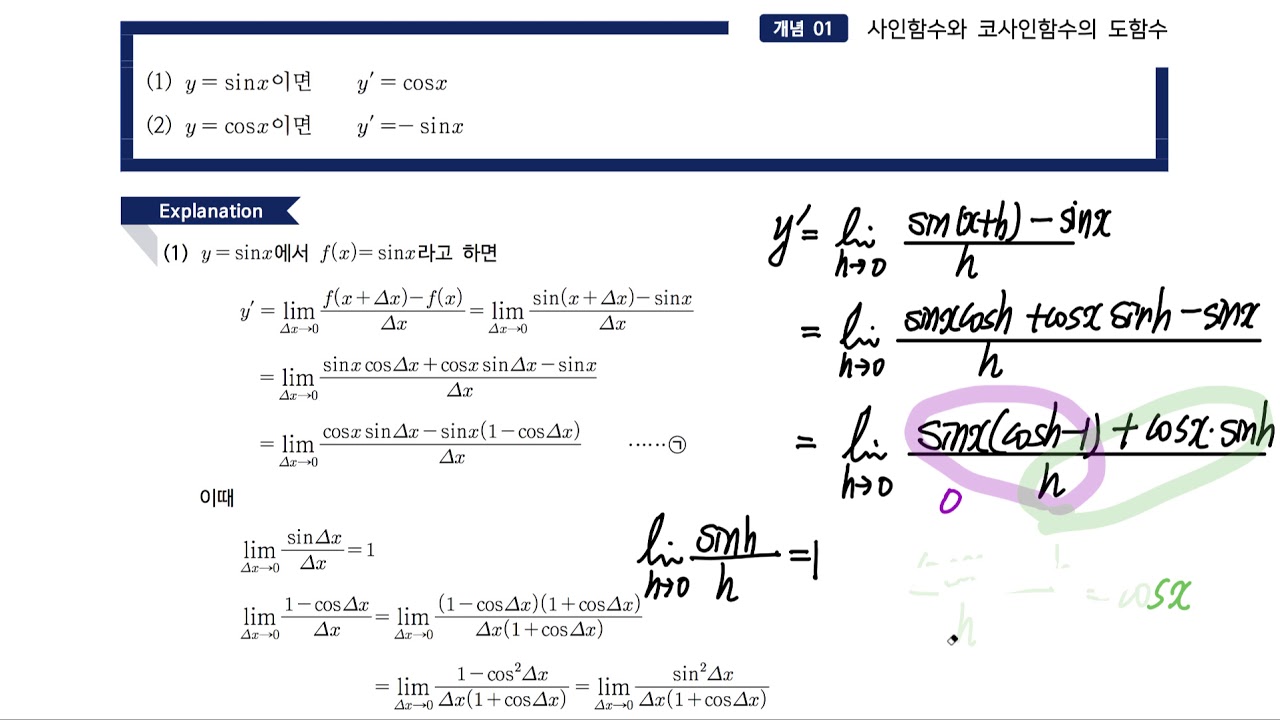 71. 삼각함수의 미분 - 개념정리