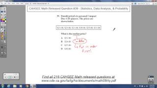CAHSEE Math - Released Question #39 (Median)