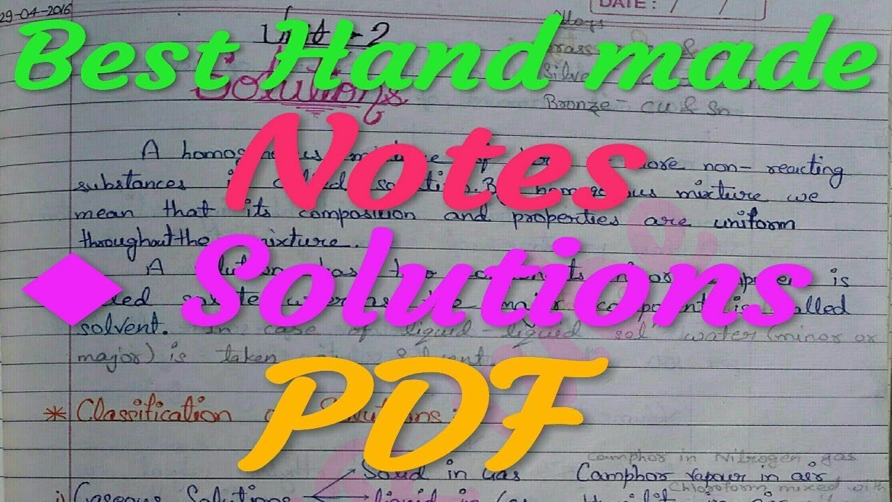 Chemistry Class 12 Solutions Full Chapter Handwritten Notes Youtube