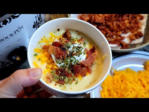 The EASIEST Loaded Potato Soup Slow Cooker Recipes #cooking