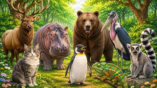 Happy Countryside Animal Sounds: Elk, Hippo, Cat, Bear, Marabou, Penguin, Chameleon, Lemur