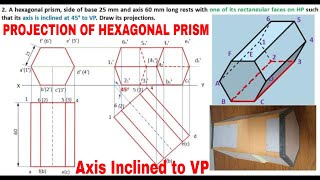 Projection of Solids Hexagonal Prism | Axis inclined to VP | Rectangular Face on HP