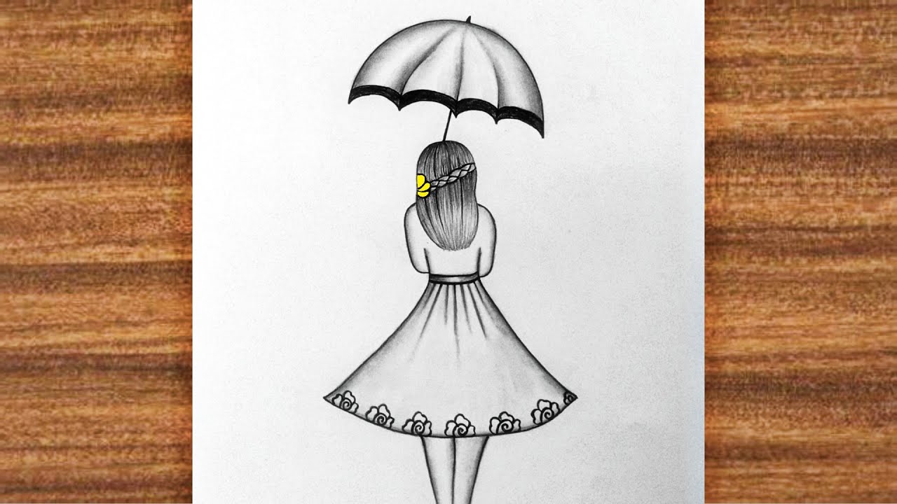 Girl with umbrella drawing step by step / How to draw a girl with