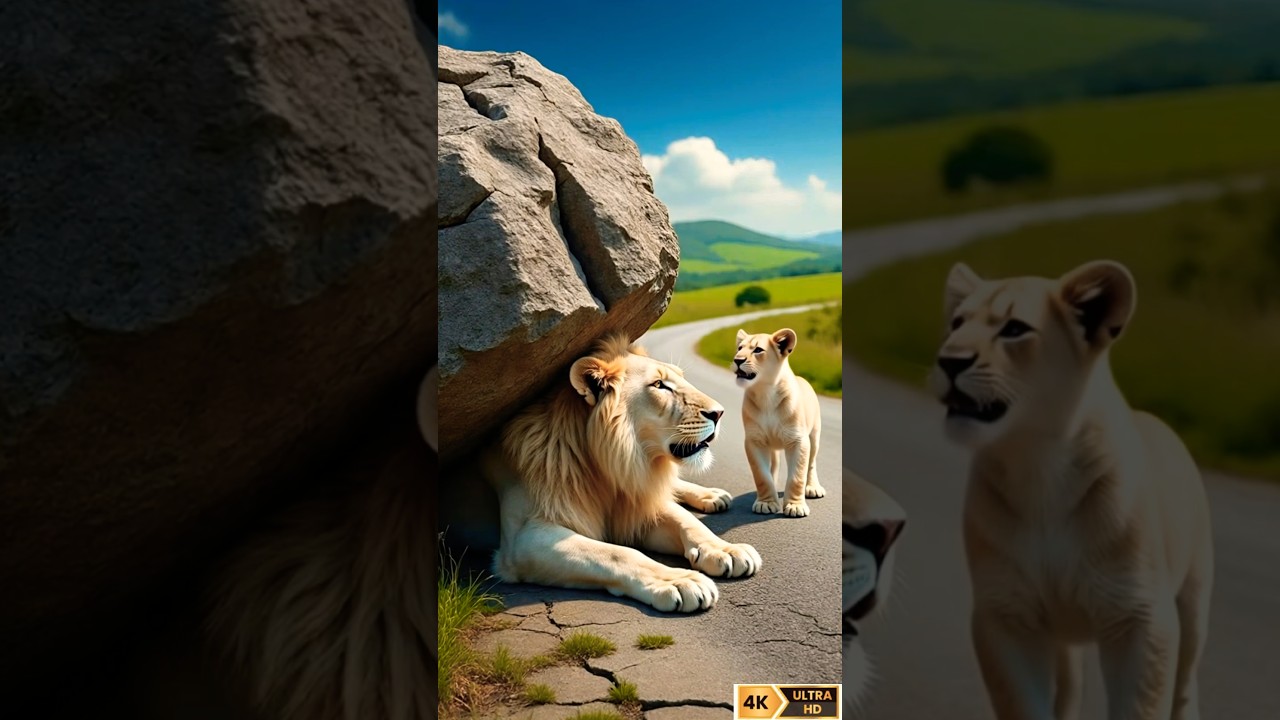 Brave Cub Saves Mother Lion Trapped Under Fallen Huge Deadly Rock!