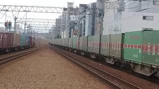 遅延 55レ 福山レールエクスプレス EF66-131 牽引 + EF210 貨物列車 さくら夙川駅