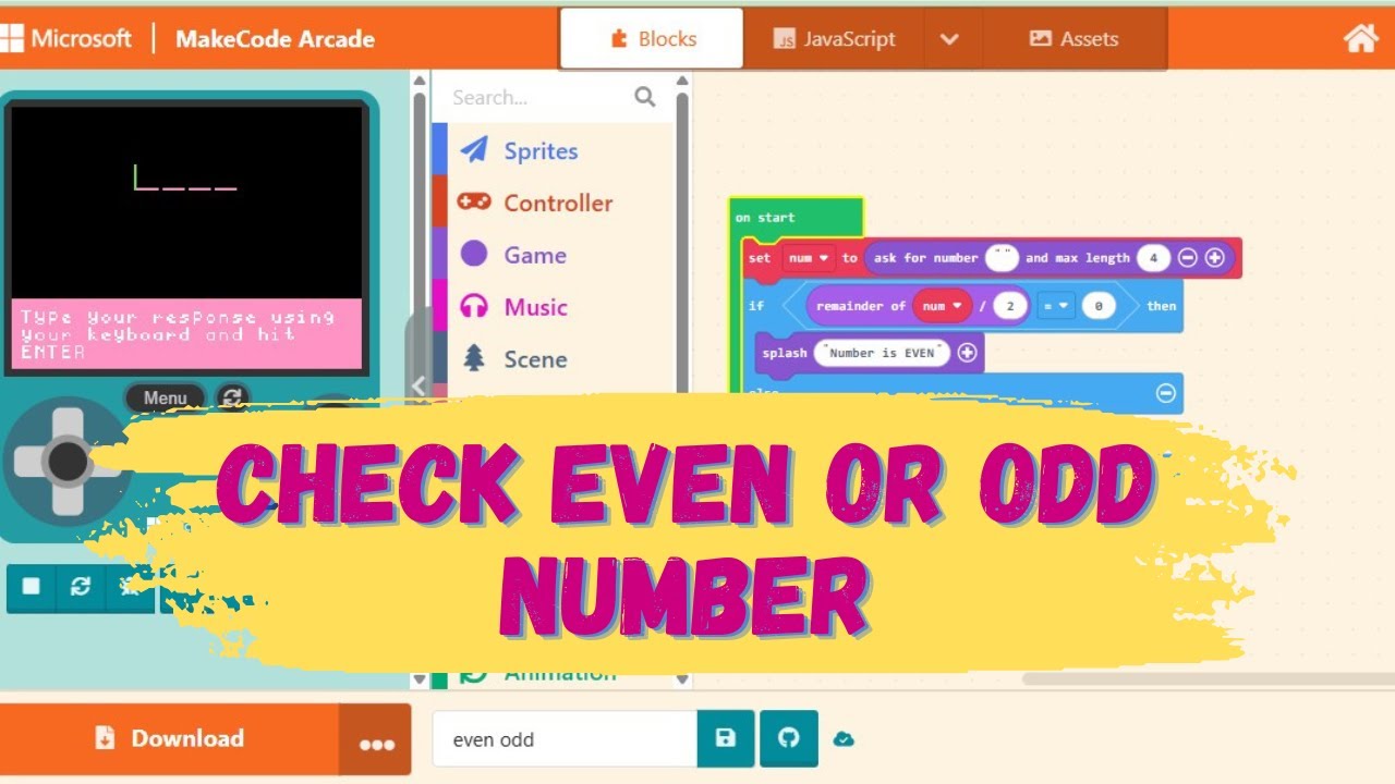 How to check Even or Odd number in Make block Arcade | Make block Arcade program |Variable in arcade