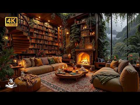 Hidden Rainfall Library Jazz with Towering Shelves | Book Lover Trance, Silent Study & Gentle Escape