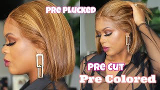 Easy Beginner Friendly Wig! | How To- BluntCut| Pre Colored Honey Blonde Highlights| Bob Style