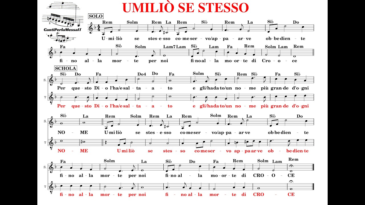 UMILIÒ SE STESSO spartito ST accordi testo (choir cantiperlamessaIT)