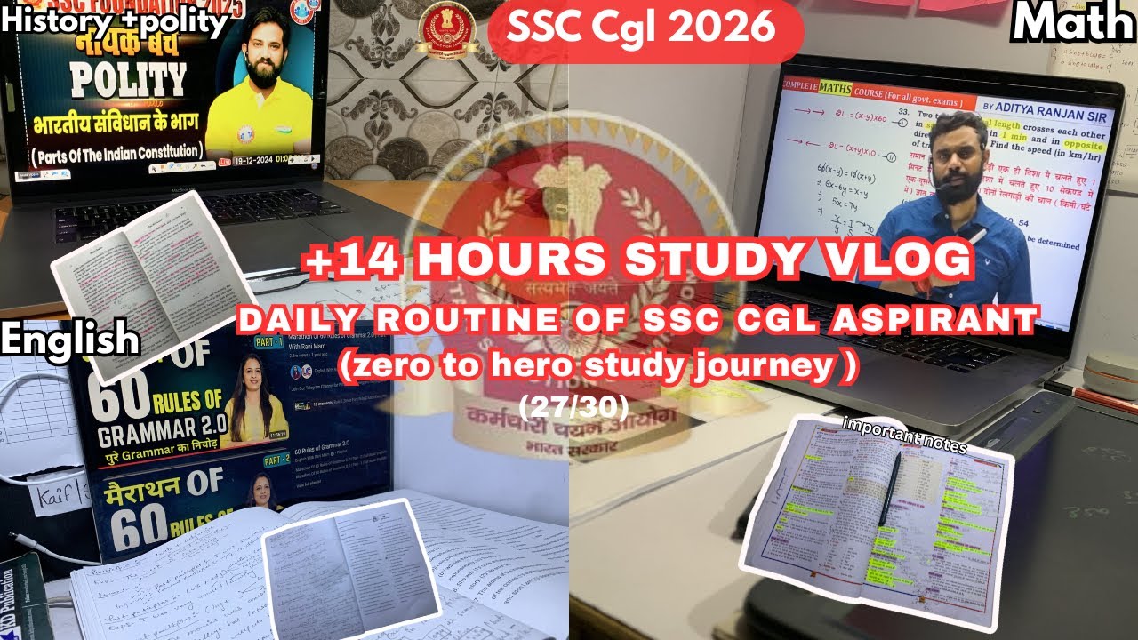 (27/30) 14 Hours Study Vlog 📚 | SSC CGL 2026 Preparation | Daily ...