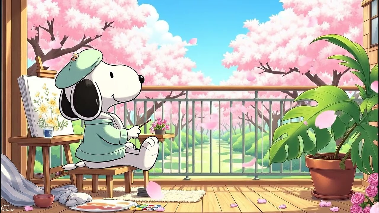 Snoopy's Positive Pink Dawn 💗 Hazy Lofi Beats for Focus & Calm