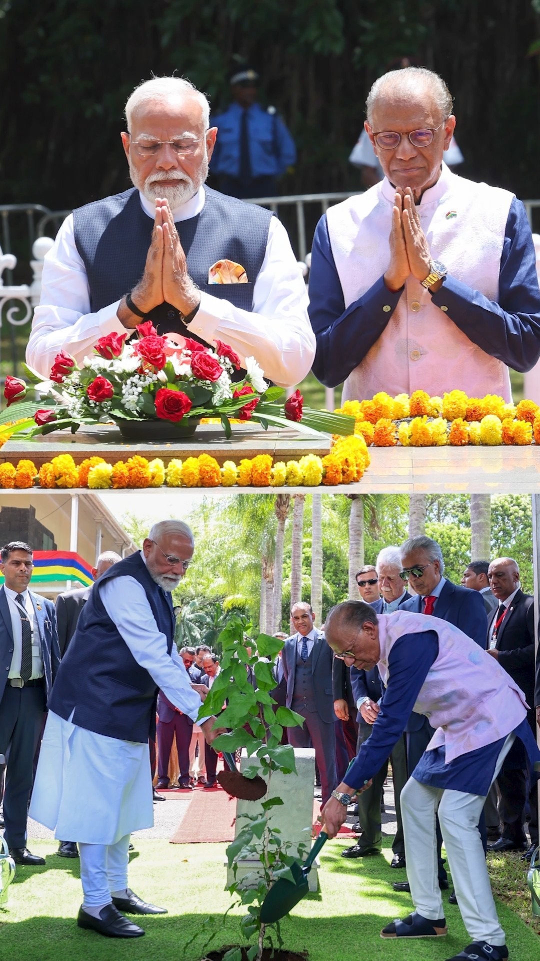 PM Modi and Mauritian PM Ramgoolam lay wreath at Botanical Garden | #shorts