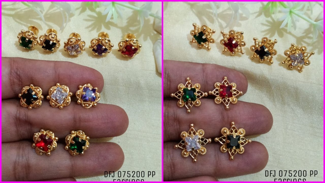 Buy 1 Gram Gold Jewellery Flower Design Stone Stud Earrings