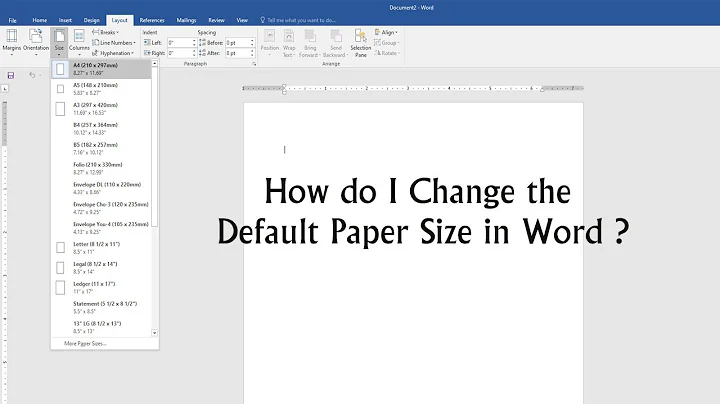 How do I change the default paper size in  word ?