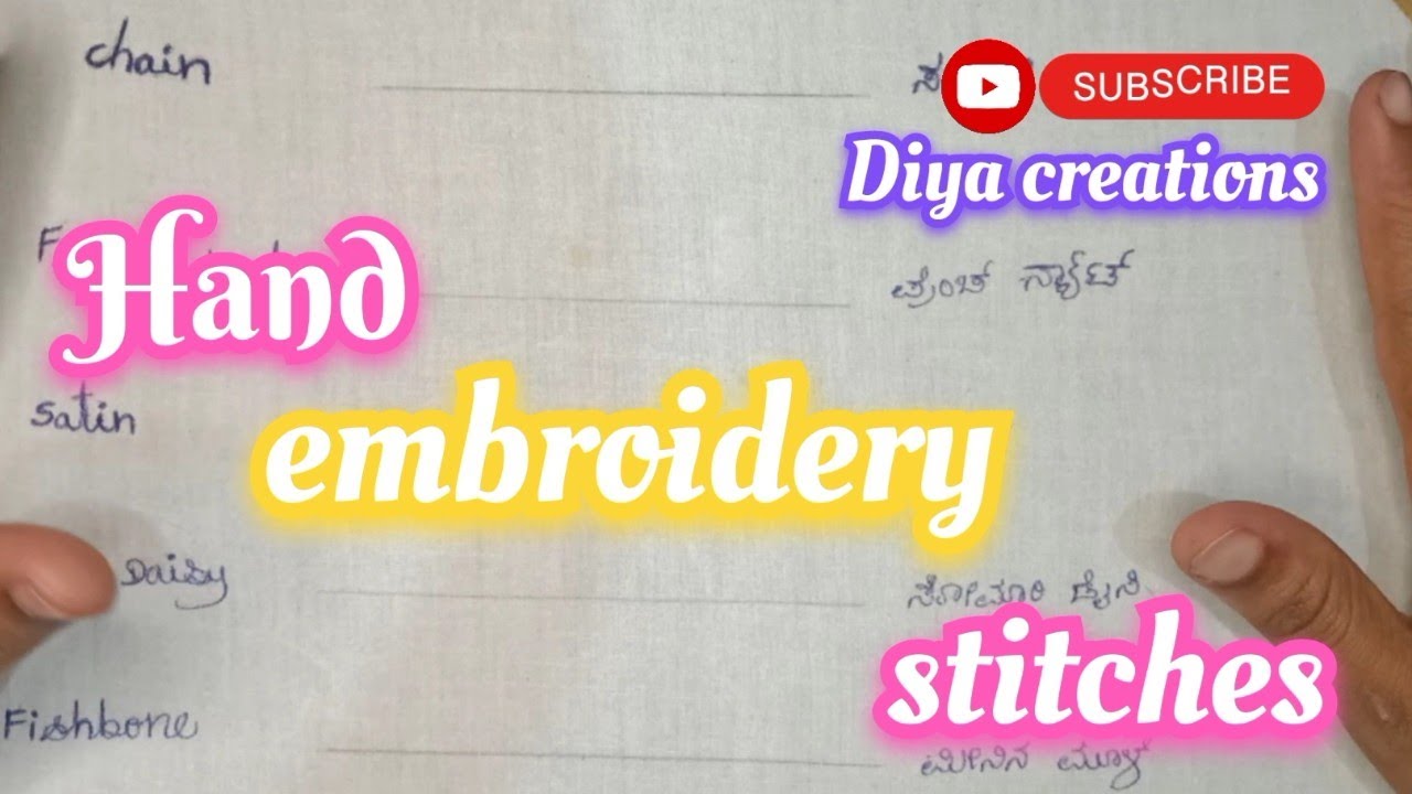 Hand embroidery stitches in kannada handembroidery handwork variety