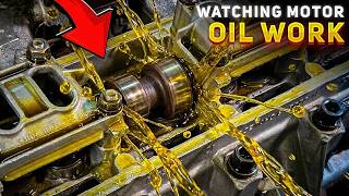 Watching oil lubricating an engine in slow-mo (with valve cover and oil pan removed)