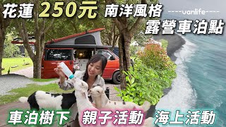 花蓮露營車泊點【250元享受南洋風格露營 山景海景通通有】親子露營｜車泊樹下｜夏季海邊車宿｜車中泊｜car camping | vanlife《老婆大人》