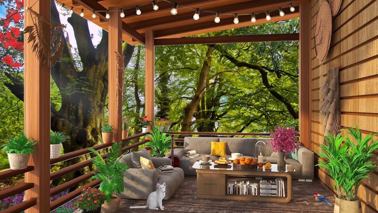 Cozy Porch Ambience in Spring Forest & Relaxing Birdsong | Nature ...