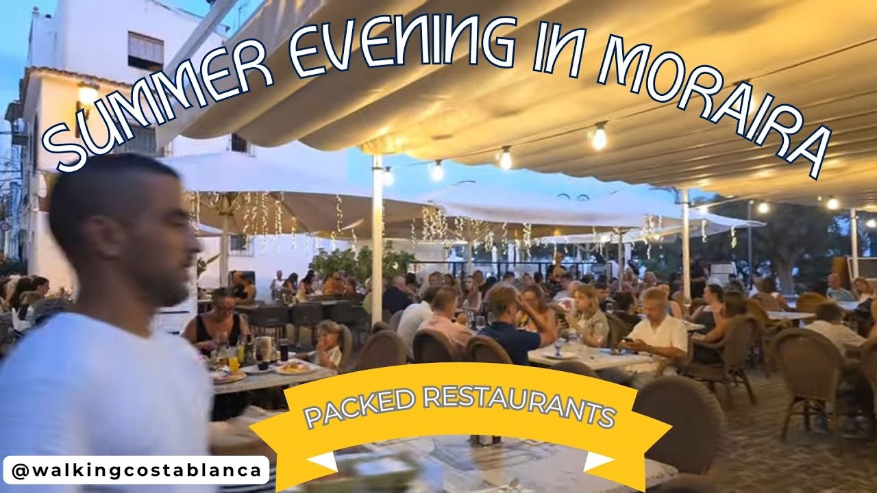 Evening walk around a busy Moraira town 4K    @walkingcostablanca
