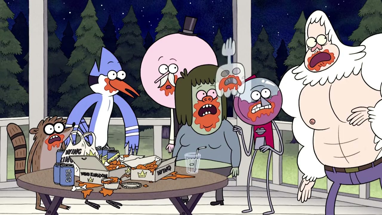 Eating wings at East Pines - Regular Show