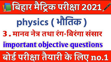 10th class physics  chapter 3 . मानव नेत्र तथा रंग-बिरंगा संसार|important objective questions|
