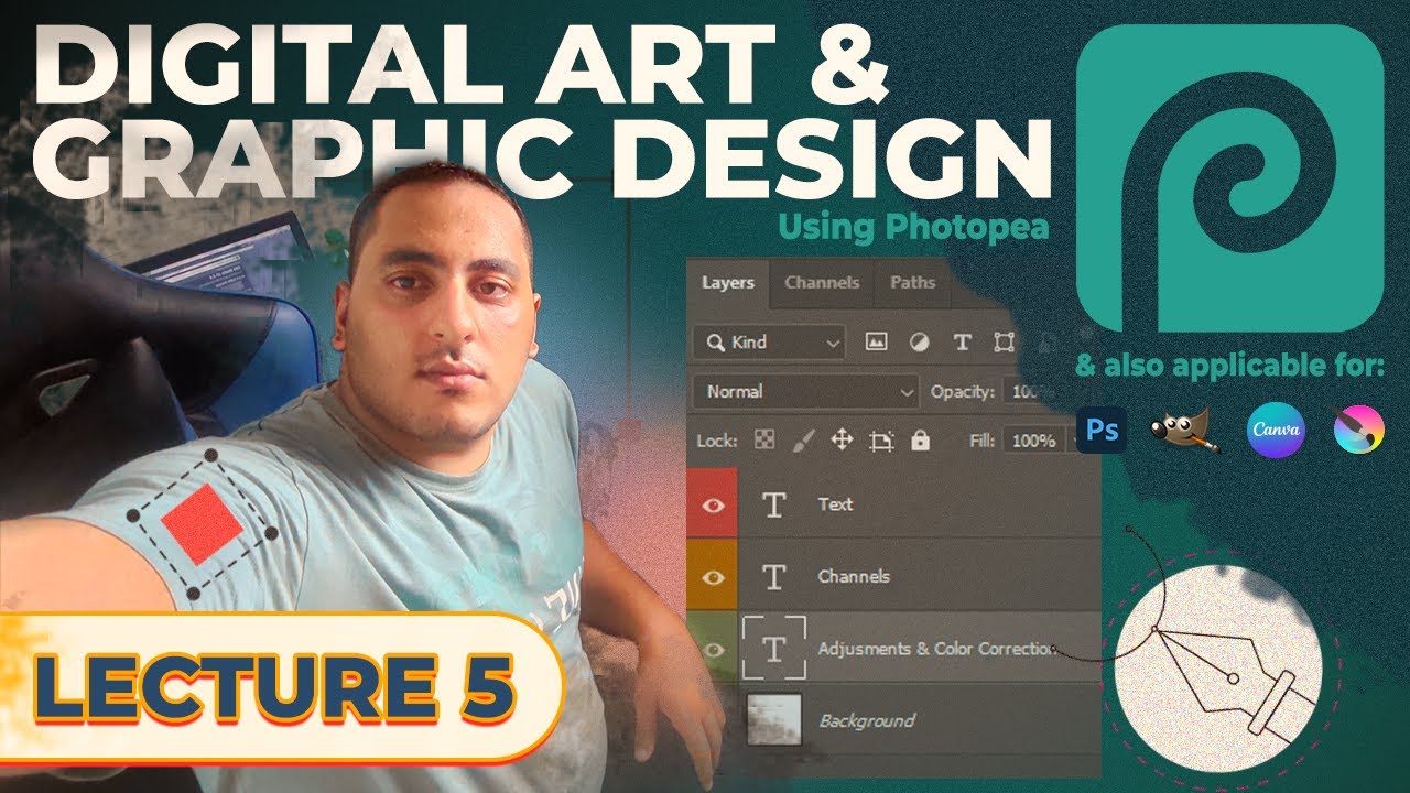Lec 5 – Boost Your Designs! Pro Text, Color Adjustments & Channels in Photopea 💡🎛️