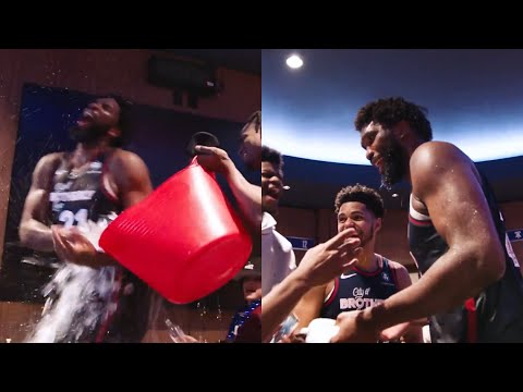 76ers locker room goes crazy after Joel Embiid scored 70 points vs Spurs 😂