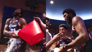 76ers locker room goes crazy after Joel Embiid scored 70 points vs Spurs 😂