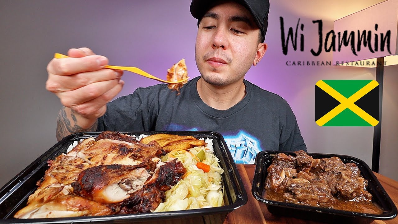 EATING Jerk Chicken And OXTAIL From Wi Jammin Caribbean Restaurant | Mukbang