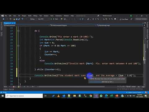 46 - C# -  Do-While Loop Example - Mark Sum & Average مثال حساب مجموع العلامات والمعدل
