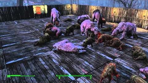 Fallout 4  NPC Battle - 10 Yao Guai  vs. 20 Mutant Hounds (1440p)