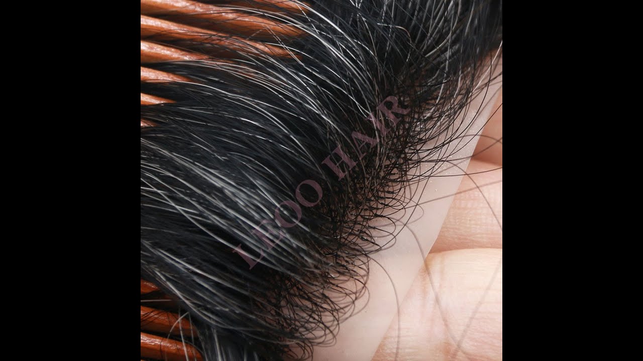 All pu knotted base 0.12-0.14mm thickness, 13x18cm base size, NO.1 black with 30% white hair