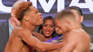 ANGRY DEVIN HANEY PUSHES VASYL LOMACHENKO AT WEIGH IN FACE OFF! • HANEY LOMACHENKO WEIGH IN VIDEO