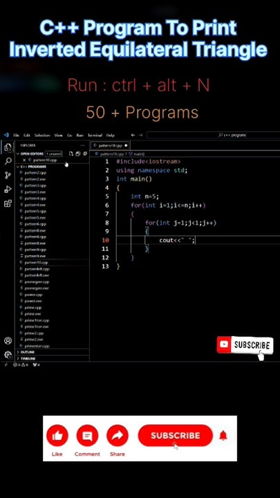 program of inverted equilateral triangle in C++| #shorts #youtube # ...